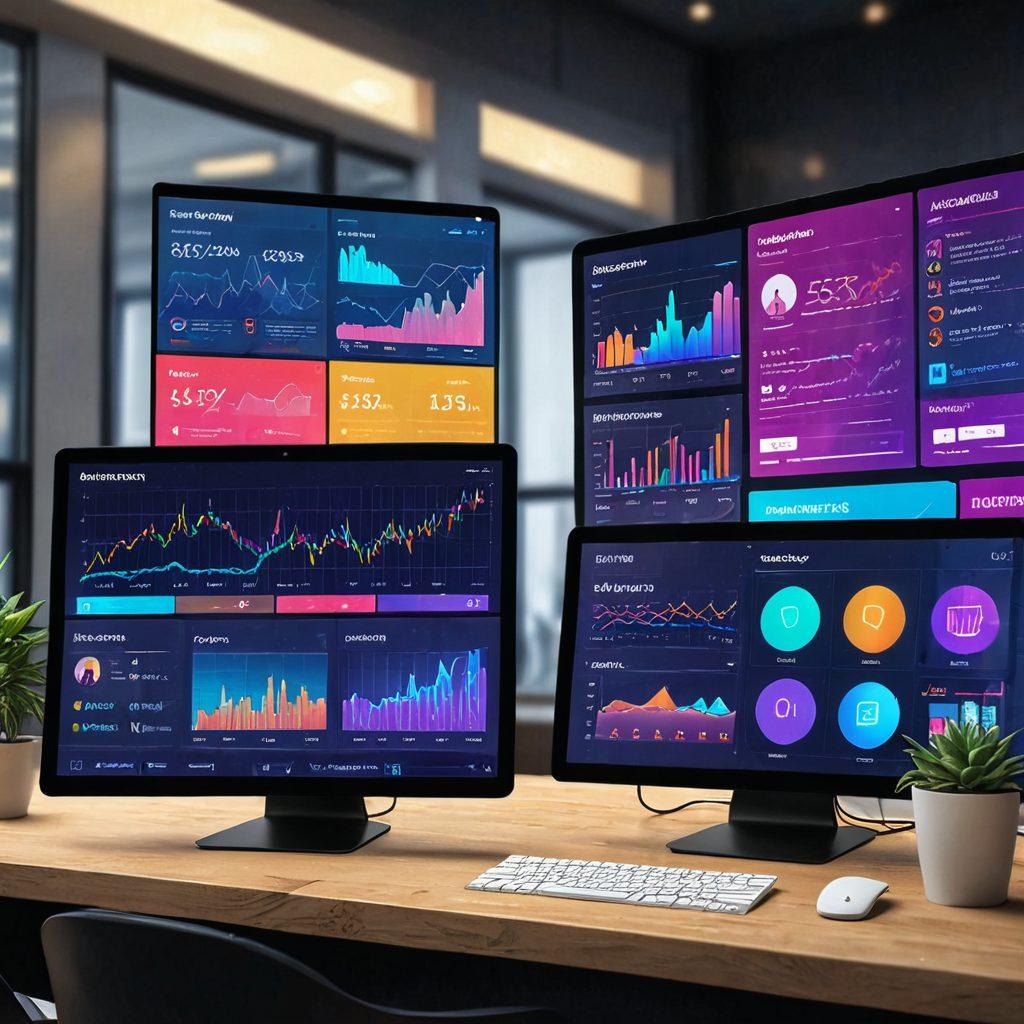 An energetic scene featuring a digital marketplace where various property listings are dynamically displayed on large, futuristic screens. People are seen enthusiastically bidding on items, symbolizing successful online estate sales. Animated graphs in the background show rising profits and successful transactions. An aura of efficiency and profitability surrounds the environment. super-realistic. vibrant colors. high-tech aesthetic.